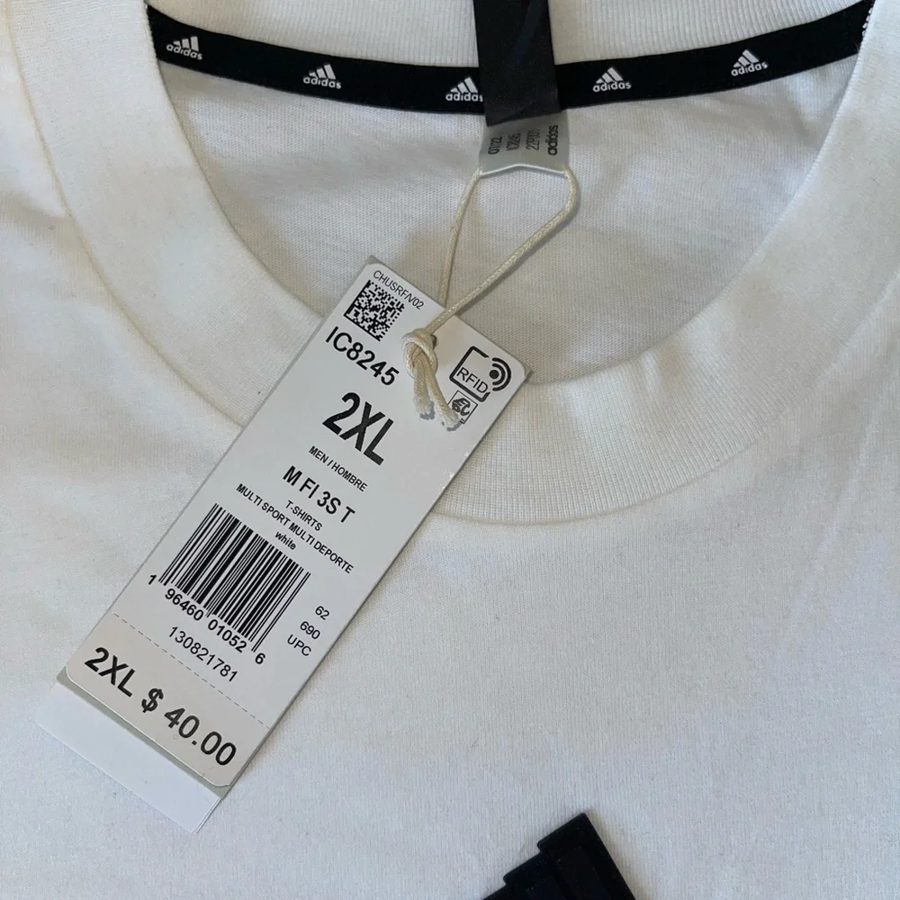 Adidas Men’s White 3 Striped Shirt‎ Size 2XL